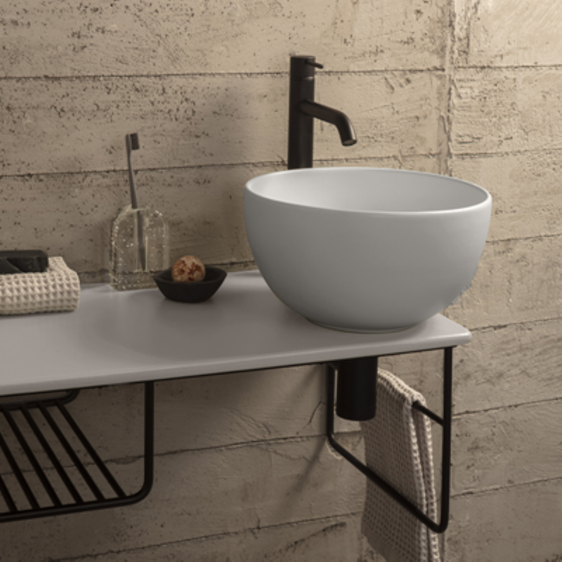 OPI TILE SUSPENDED STRUCTURE WITH CERAMIC TOP AND 65X36 WASHBASIN LEFT - GLOBO