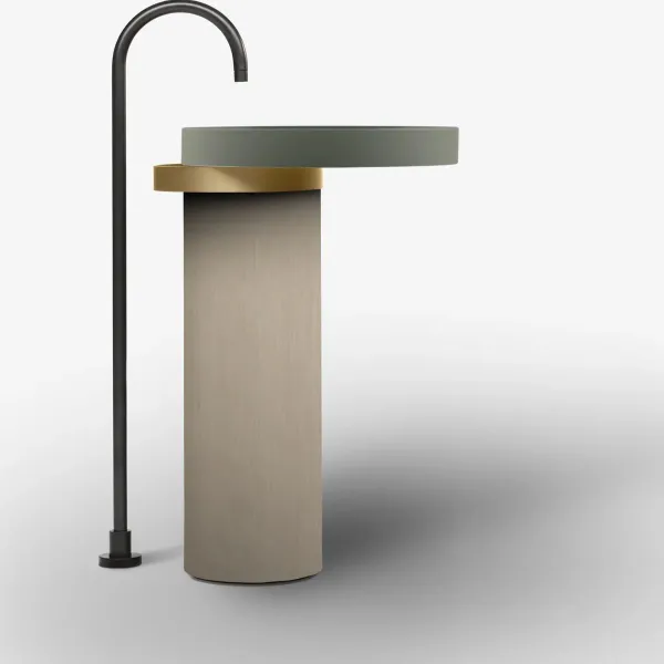 LAVABO FREESTANDING ECCENTRICO CLAY CON STRUTTURA IN OTTONE SPAZZOLATO - FALPER