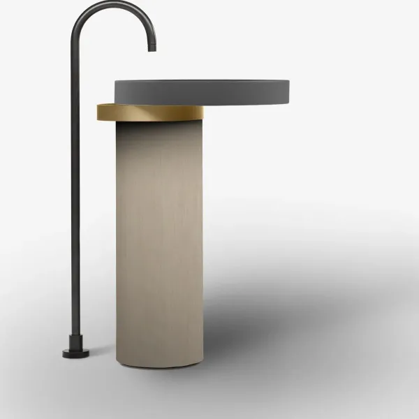 LAVABO FREESTANDING ECCENTRICO LONDON GREY CON STRUTTURA IN OTTONE SPAZZOLATO - FALPER