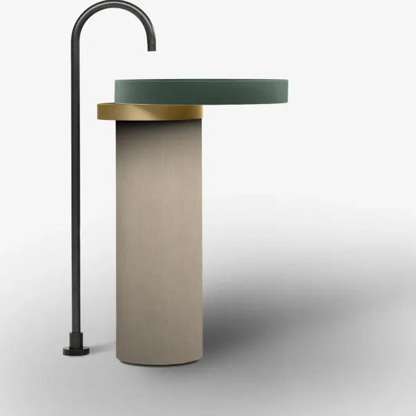 LAVABO FREESTANDING ECCENTRICO VERDE COMMODORE CON STRUTTURA IN OTTONE SPAZZOLATO - FALPER