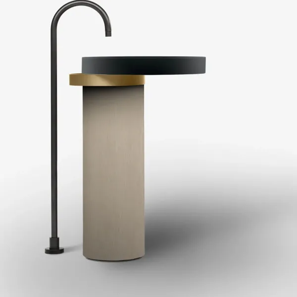 LAVABO FREESTANDING ECCENTRICO NERO CON STRUTTURA IN OTTONE SPAZZOLATO - FALPER