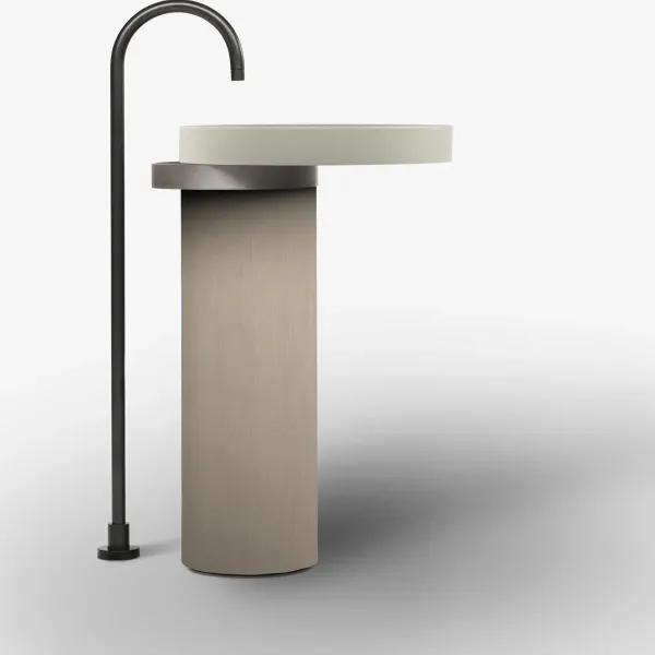 LAVABO FREESTANDING ECCENTRICO LIMESTONE CON STRUTTURA IN ACCIAIO INOX SATINATO - FALPER