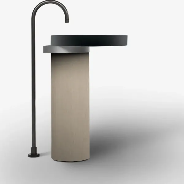 LAVABO FREESTANDING ECCENTRICO NERO CON STRUTTURA IN ACCIAIO INOX SATINATO - FALPER