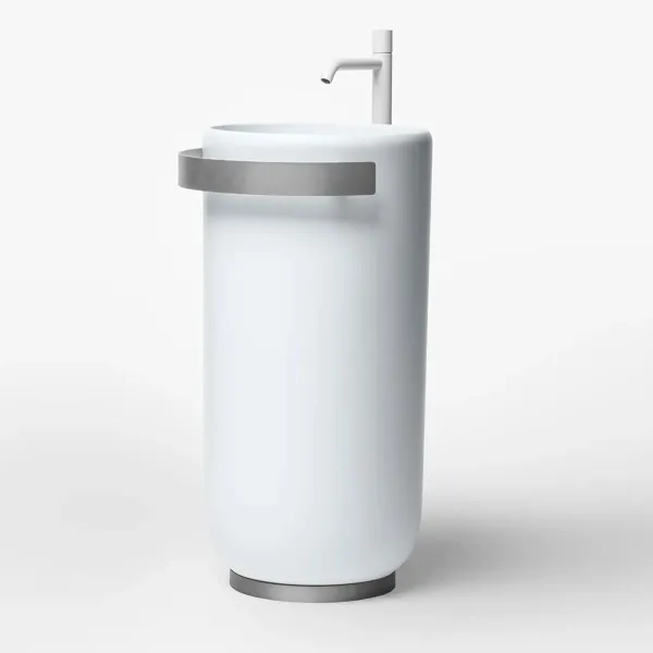 LAVABO FREESTANDING HOMEY BIANCO OPACO CON FINITURA IN ACCIAIO INOX SATINATO - FALPER