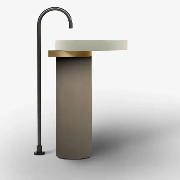 ECCENTRICO FREESTANDING WASHBASIN LIMESTONE WITH BRUSHED BRASS STRUCTURE - FALPER