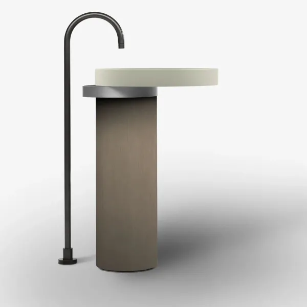 LAVABO FREESTANDING ECCENTRICO LIMESTONE CON STRUTTURA IN ACCIAIO INOX SATINATO - FALPER