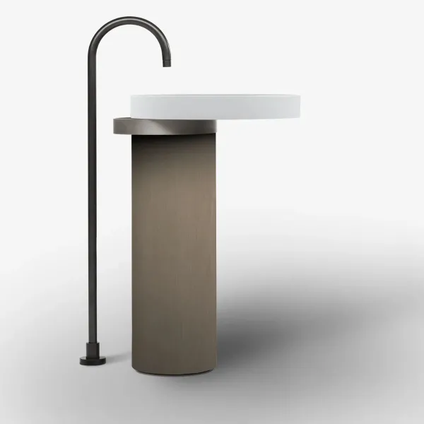 LAVABO FREESTANDING ECCENTRICO BIANCO OPACO CON STRUTTURA IN ACCIAIO INOX TITANIUM - FALPER