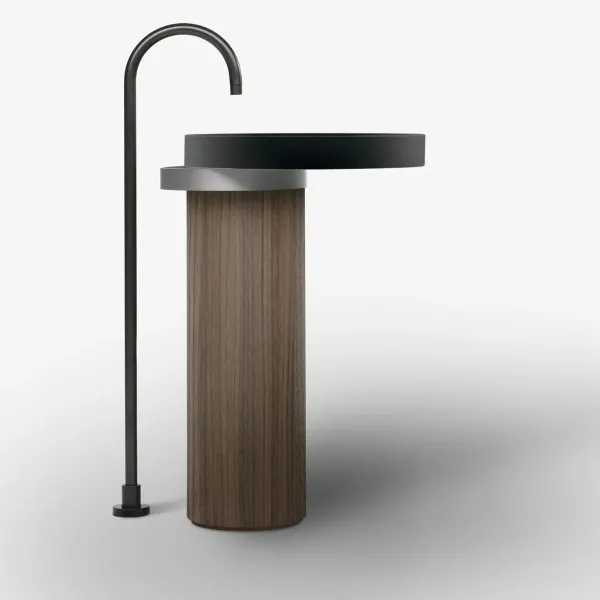 LAVABO FREESTANDING ECCENTRICO NERO CON STRUTTURA IN ACCIAIO INOX SATINATO - FALPER