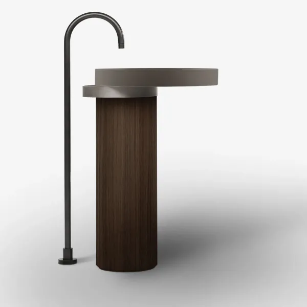 LAVABO FREESTANDING ECCENTRICO CACAO CON STRUTTURA IN ACCIAIO INOX TITANIUM - FALPER