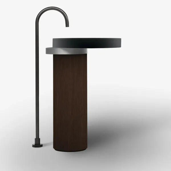 ECCENTRICO FREESTANDING WASHBASIN BLACK WITH SATIN STAINLESS STEEL STRUCTURE - FALPER