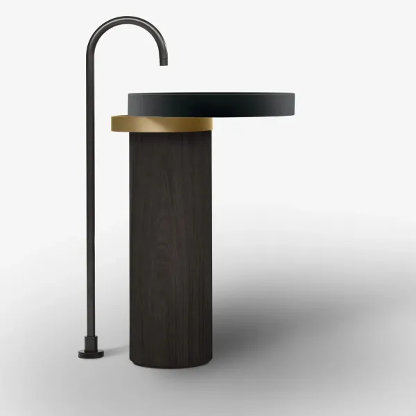 LAVABO FREESTANDING ECCENTRICO NERO CON STRUTTURA IN OTTONE SPAZZOLATO - FALPER