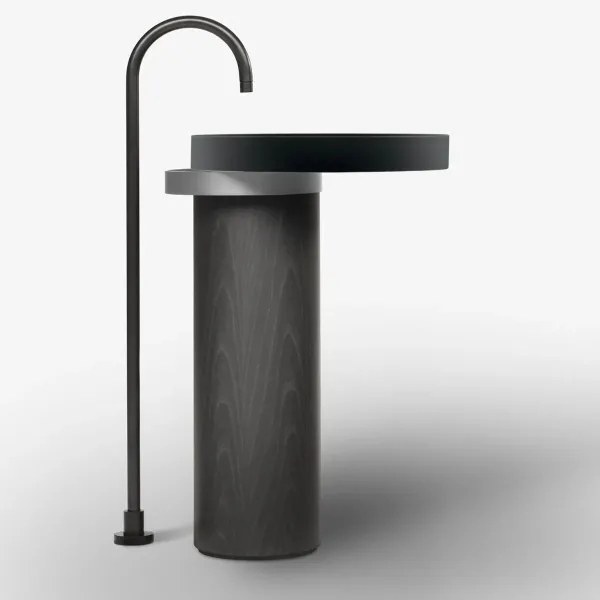 LAVABO FREESTANDING ECCENTRICO NERO CON STRUTTURA IN ACCIAIO INOX SATINATO - FALPER