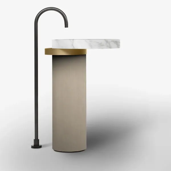 ECCENTRICO FREESTANDING WASHBASIN CARRARA MARBLE WITH BRUSHED BRASS STRUCTURE - FALPER