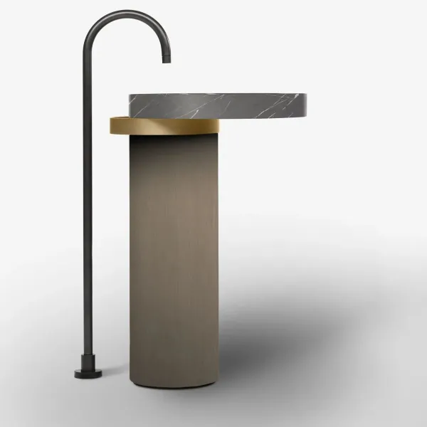 LAVABO FREESTANDING ECCENTRICO GREY STONE CON STRUTTURA IN OTTONE SPAZZOLATO - FALPER