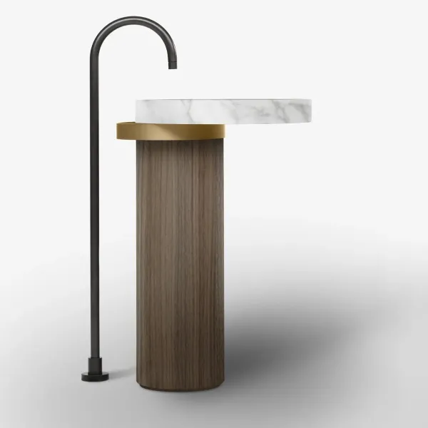 ECCENTRICO FREESTANDING WASHBASIN CARRARA MARBLE WITH BRUSHED BRASS STRUCTURE - FALPER