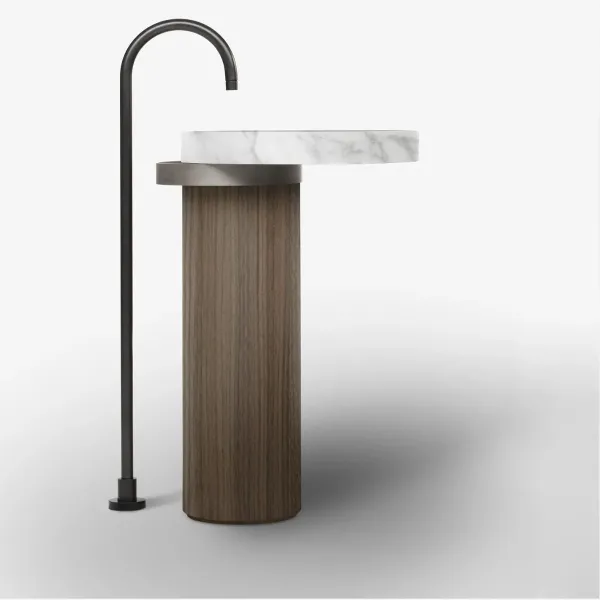 ECCENTRICO FREESTANDING WASHBASIN CARRARA MARBLE WITH STAINLESS STEEL TITANIUM STRUCTURE - FALPER