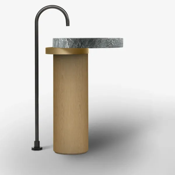 ECCENTRICO FREESTANDING WASHBASIN GREY SAINT LAURENT WITH BRUSHED BRASS STRUCTURE - FALPER