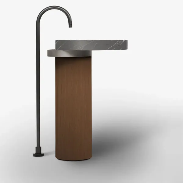 ECCENTRICO FREESTANDING WASHBASIN GREY STONE WITH STAINLESS STEEL TITANIUM STRUCTURE - FALPER