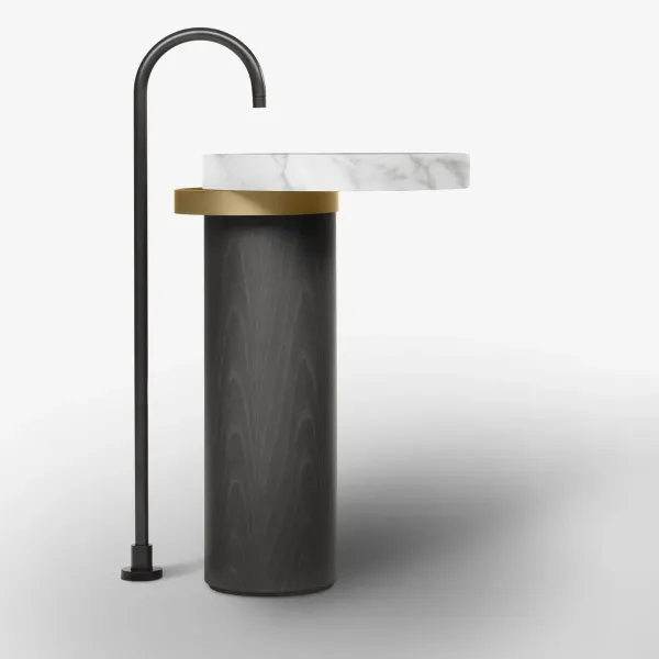 ECCENTRICO FREESTANDING WASHBASIN CARRARA MARBLE WITH BRUSHED BRASS STRUCTURE - FALPER