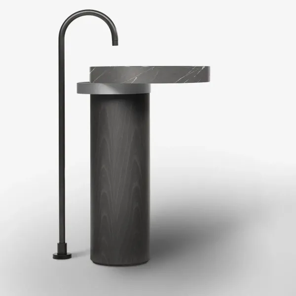 LAVABO FREESTANDING ECCENTRICO GREY STONE CON STRUTTURA IN ACCIAIO INOX SATINATO - FALPER