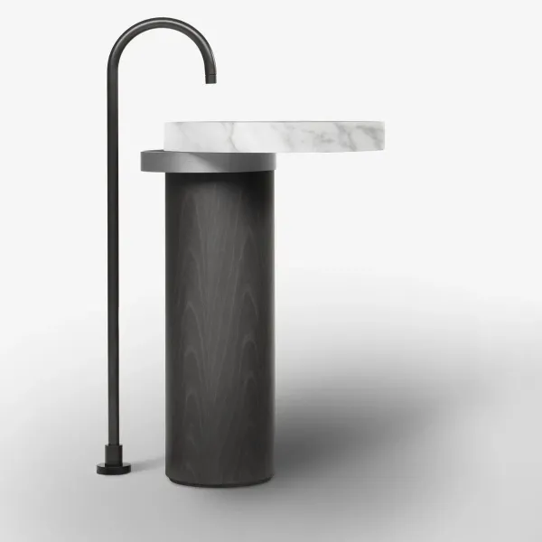 ECCENTRICO FREESTANDING WASHBASIN CARRARA MARBLE WITH SATIN STAINLESS STEEL STRUCTURE - FALPER